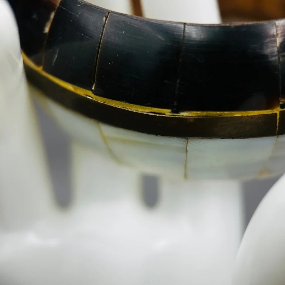 Vintage Inlaid Wood & Brass Bangle Bracelet Boho Artisan Style‎